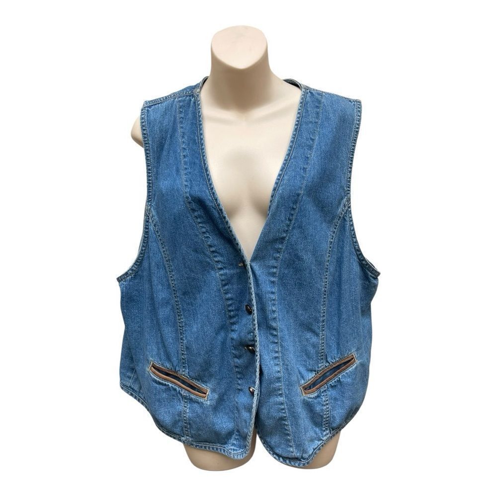 Vintage Dockers Denim Vest Western Style Button Up Blue Jean 90s Boho L Leather